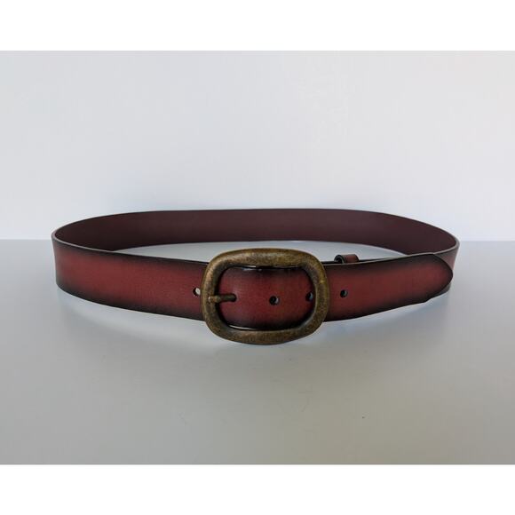 ARIAT Red Leather Belt Size L Bronze Buckle Western Roper Wrangler Horseback - Picture 4 of 4